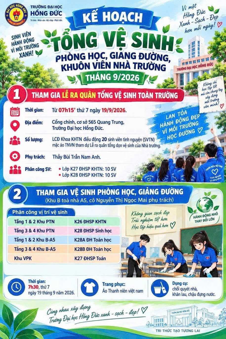 Chung tay xây dựng môi trường học đường XANH SẠCH ĐẸP
